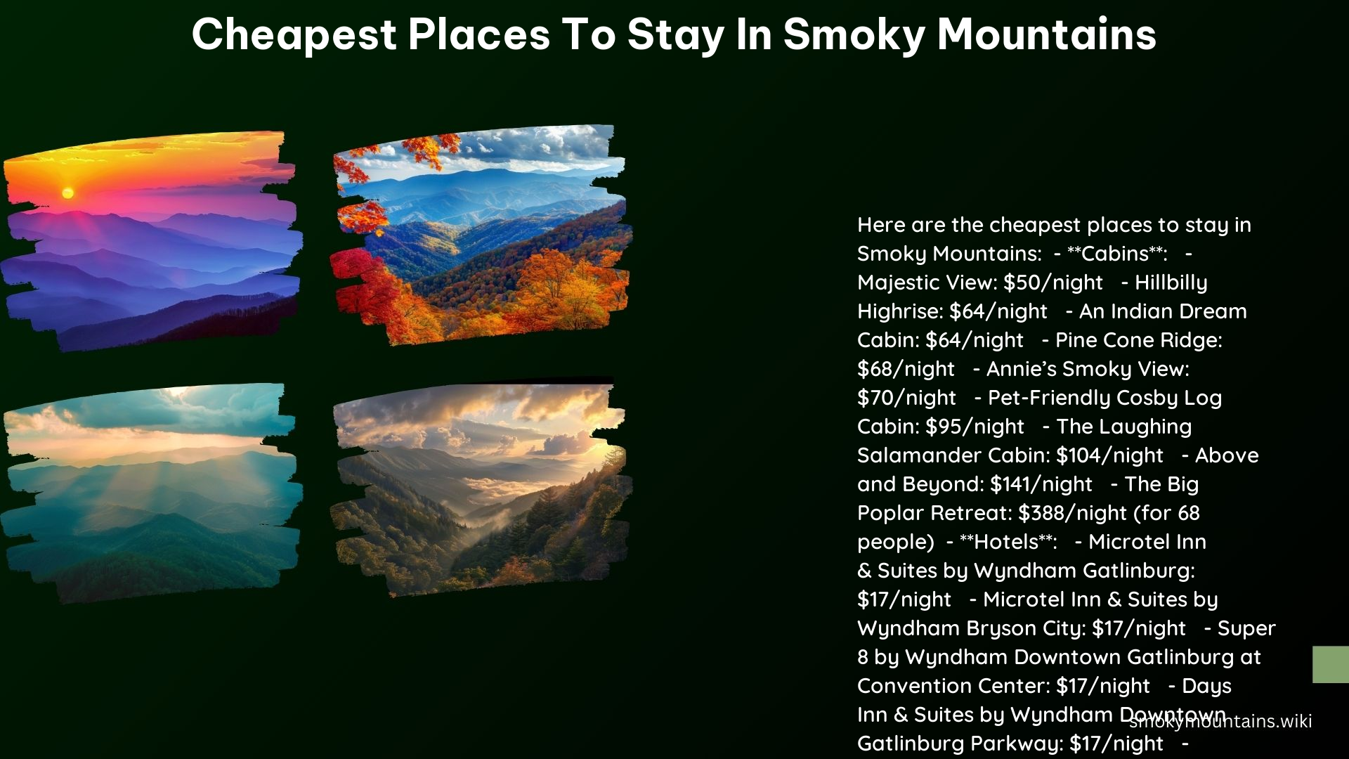 Cheapest Places to Stay in Smoky Mountains