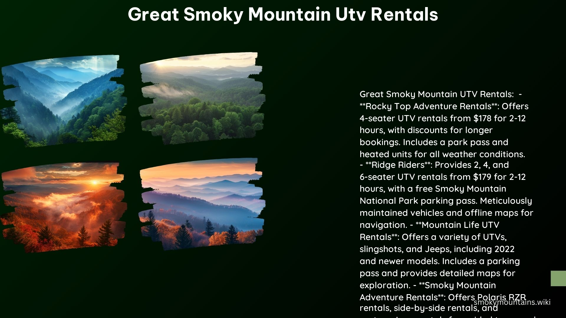 Great Smoky Mountain Utv Rentals