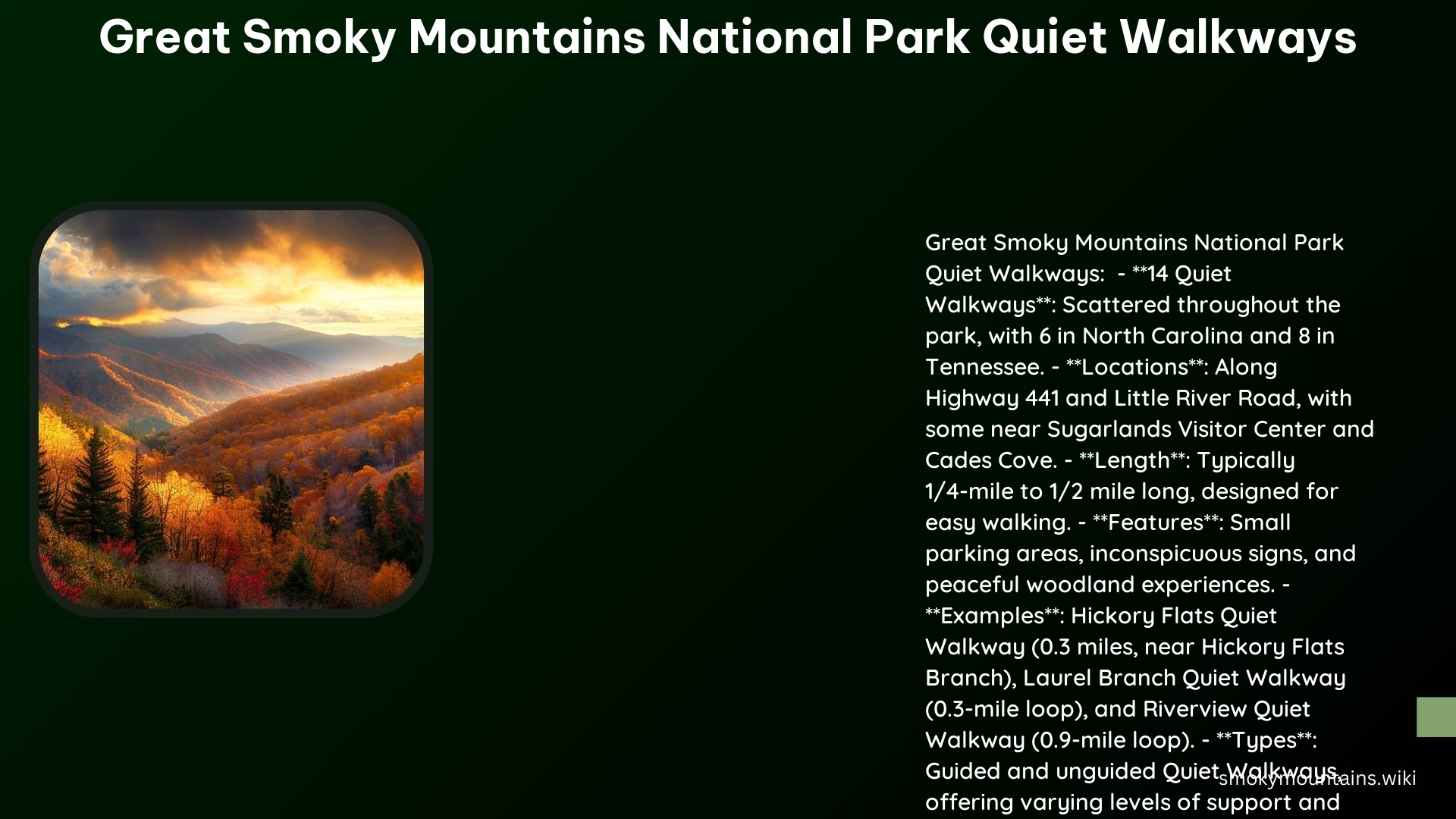Great Smoky Mountains National Park Quiet Walkways