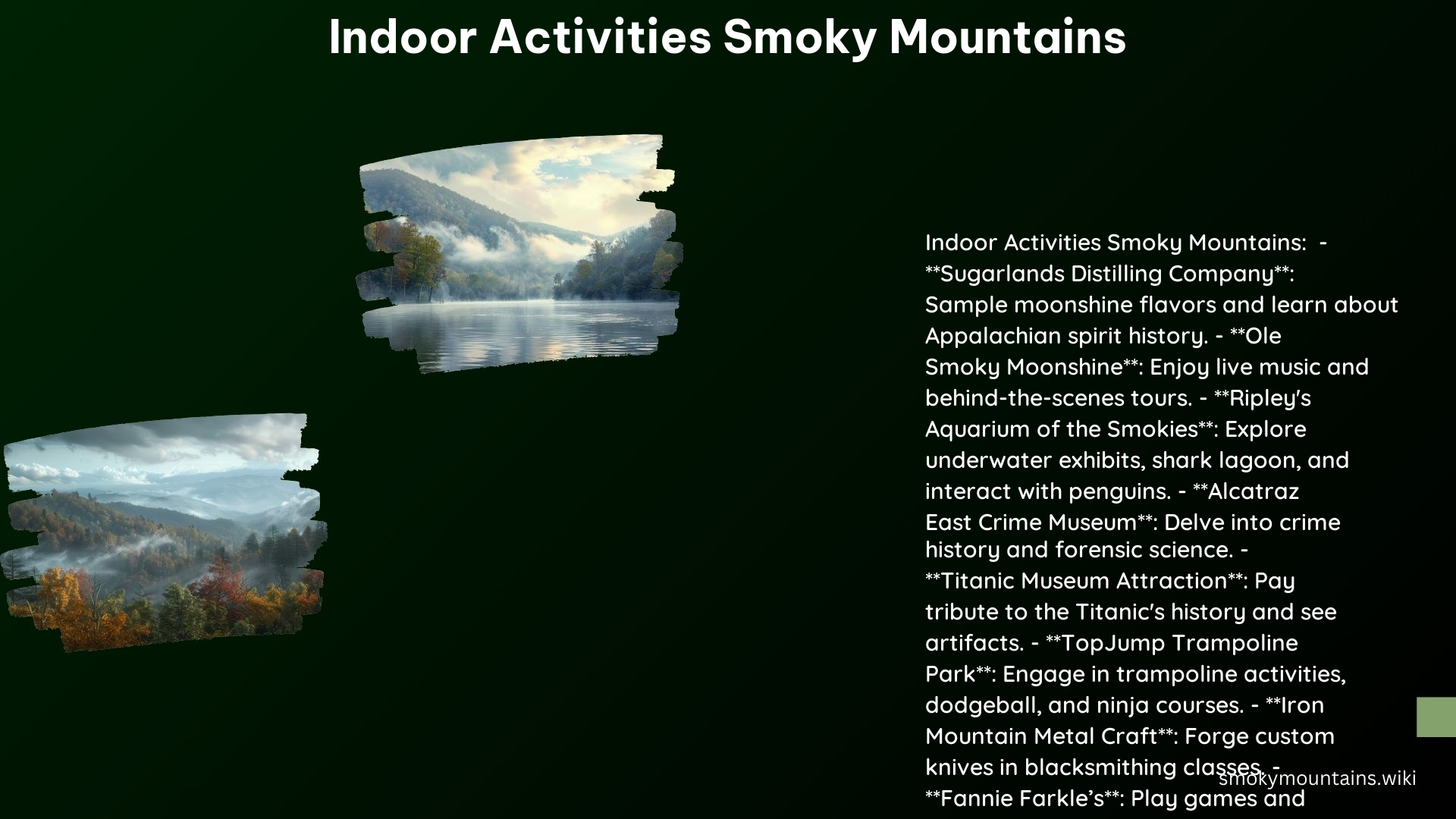 Indoor Activities Smoky Mountains