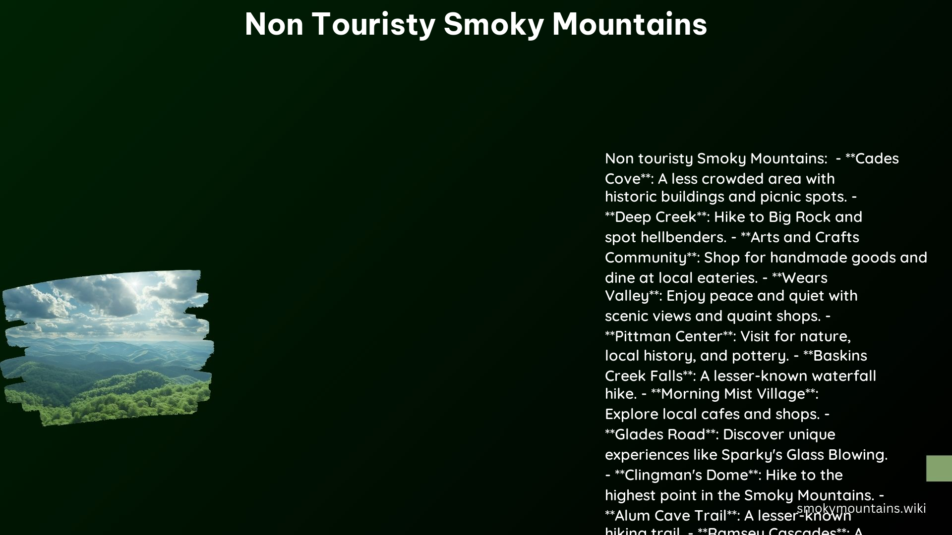 Non Touristy Smoky Mountains