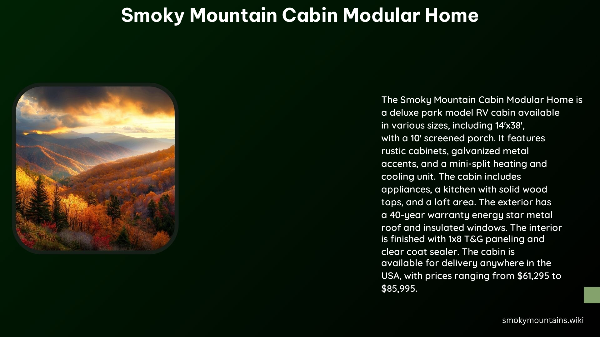 Smoky Mountain Cabin Modular Home