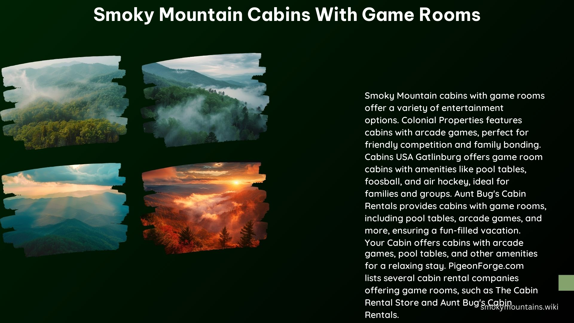 Smoky Mountain Cabins With Game Rooms