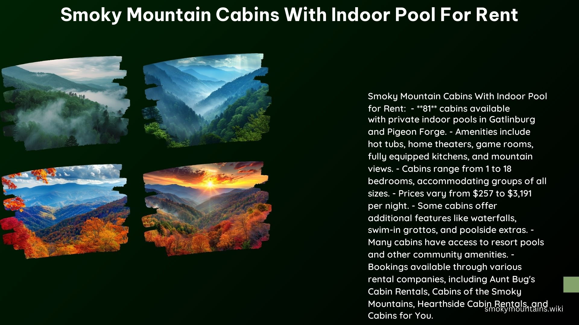 Smoky Mountain Cabins With Indoor Pool for Rent