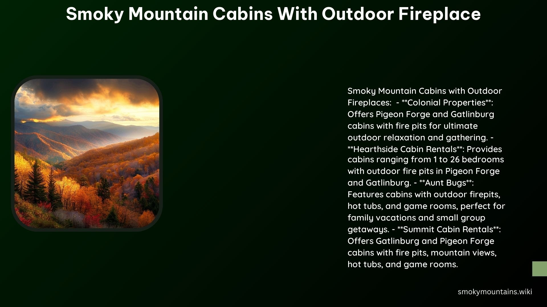 Smoky Mountain Cabins With Outdoor Fireplace