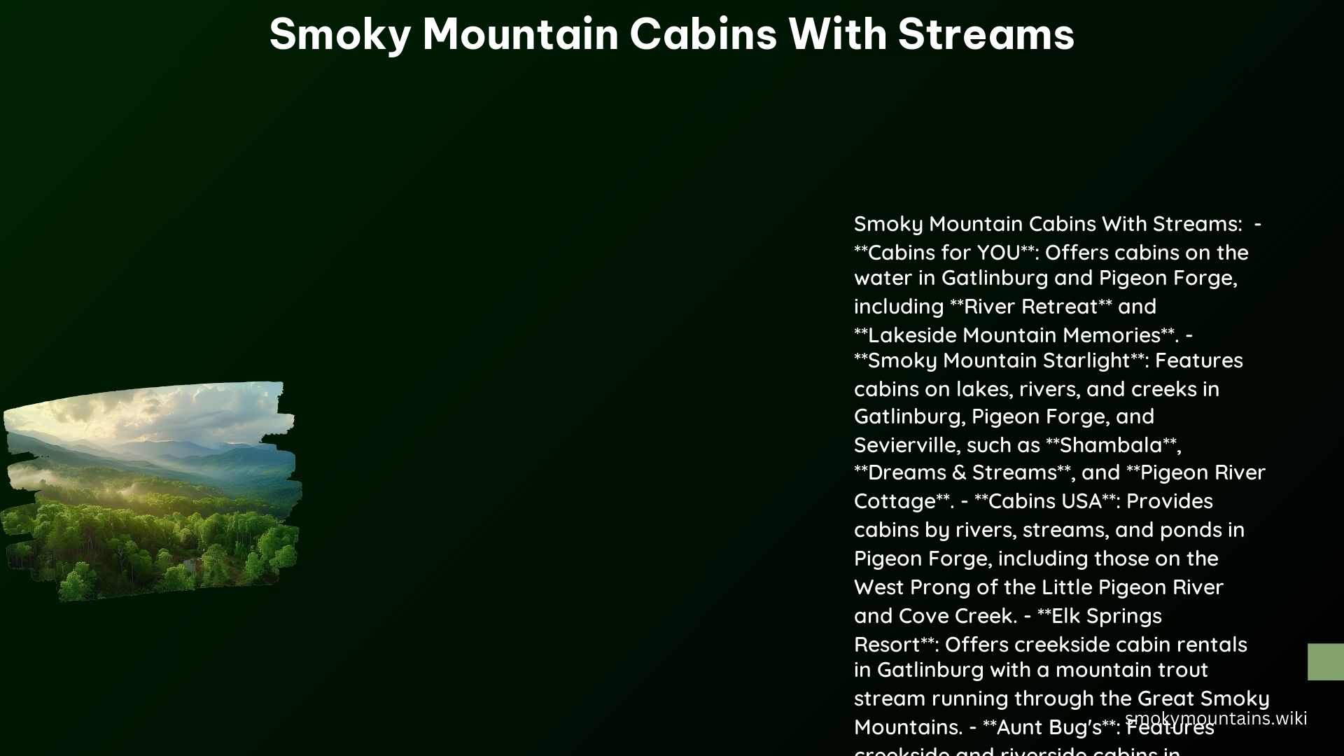 Smoky Mountain Cabins With Streams
