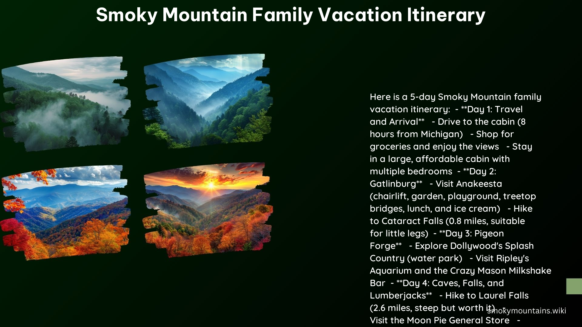 Smoky Mountain Family Vacation Itinerary