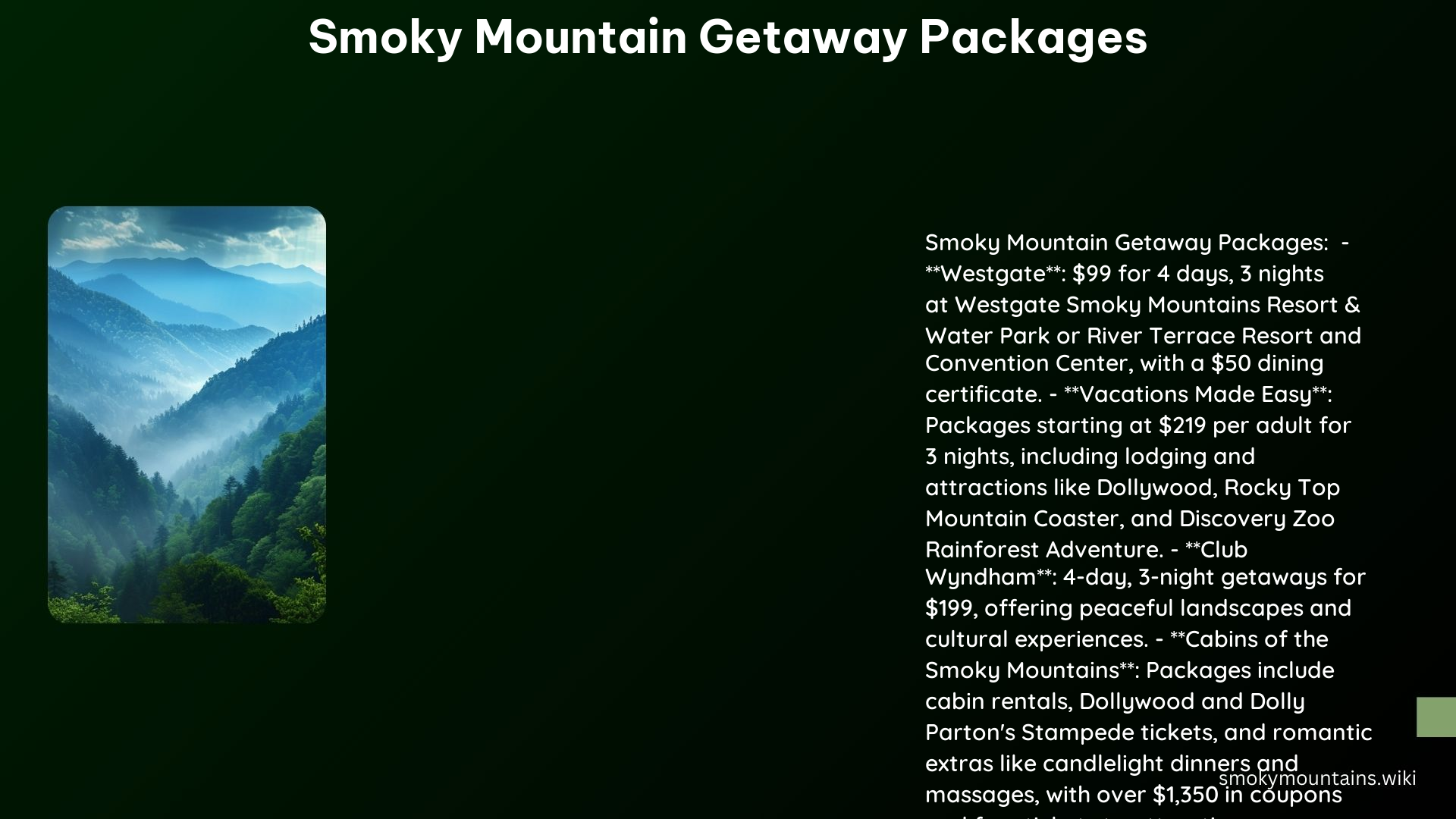 Smoky Mountain Getaway Packages