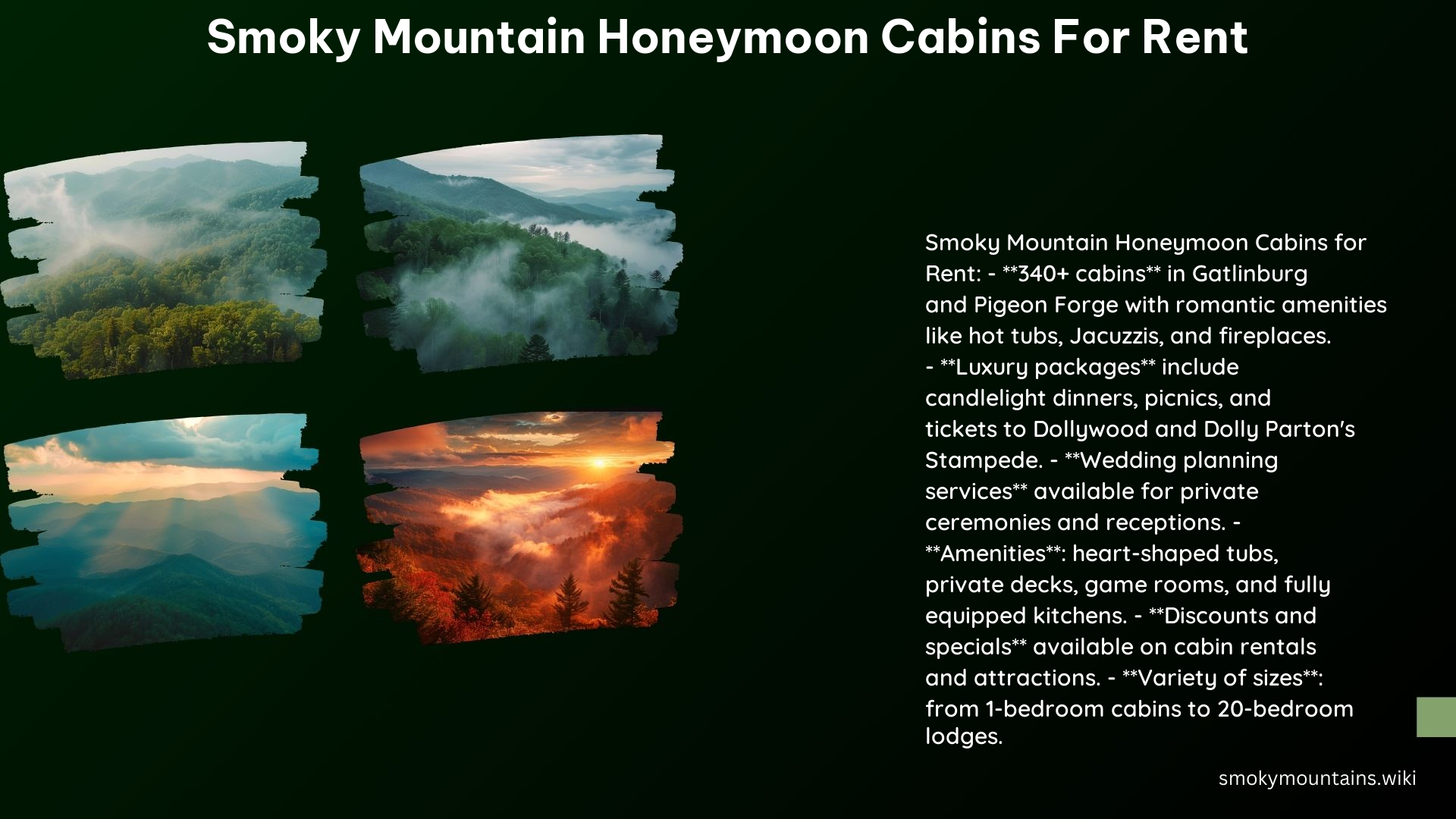 Smoky Mountain Honeymoon Cabins for Rent