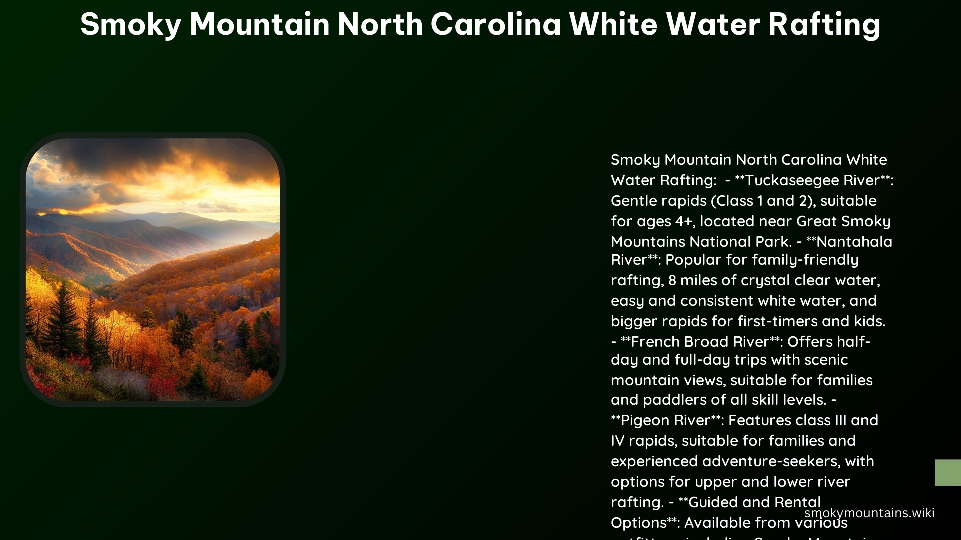 Smoky Mountain North Carolina White Water Rafting