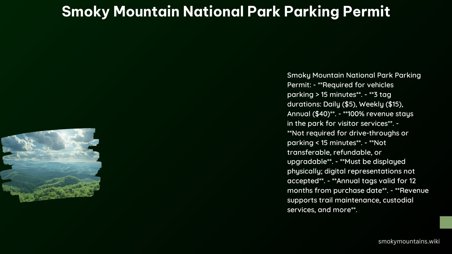 Smoky Mountain National Park Parking Permit