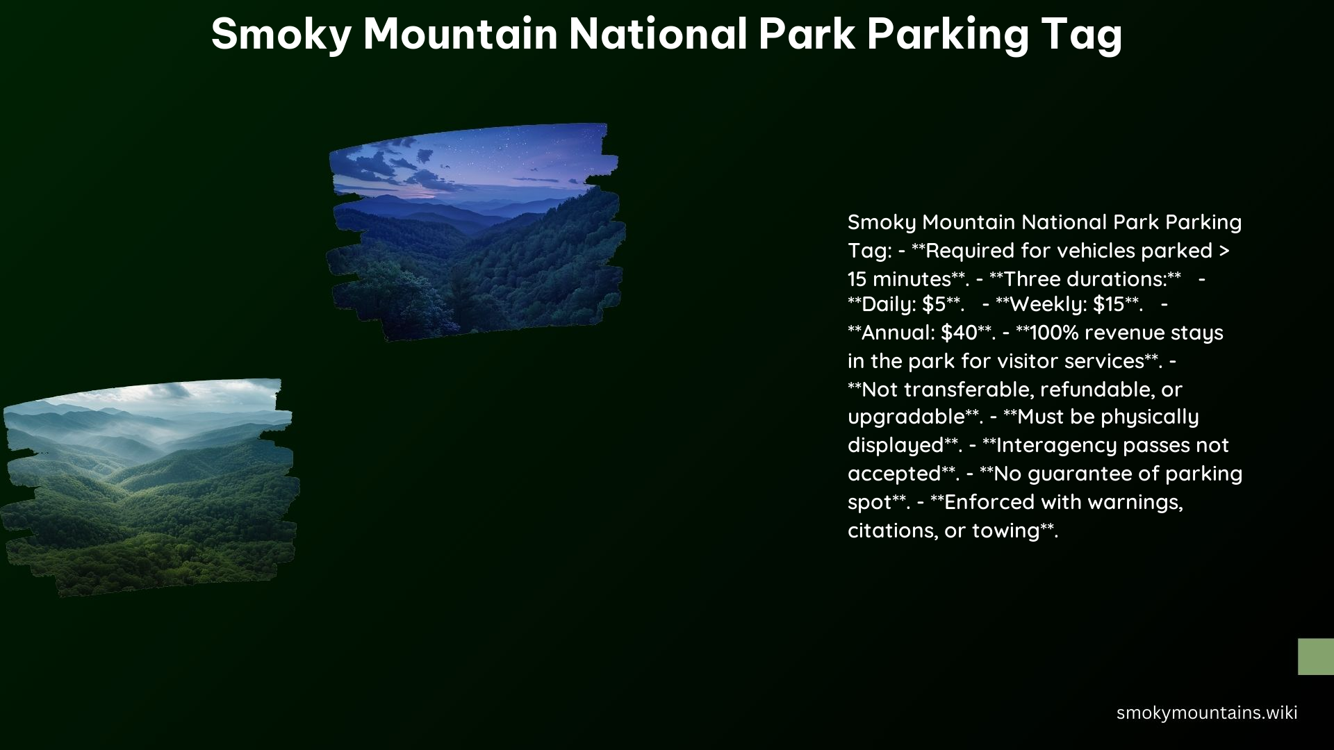 Smoky Mountain National Park Parking Tag