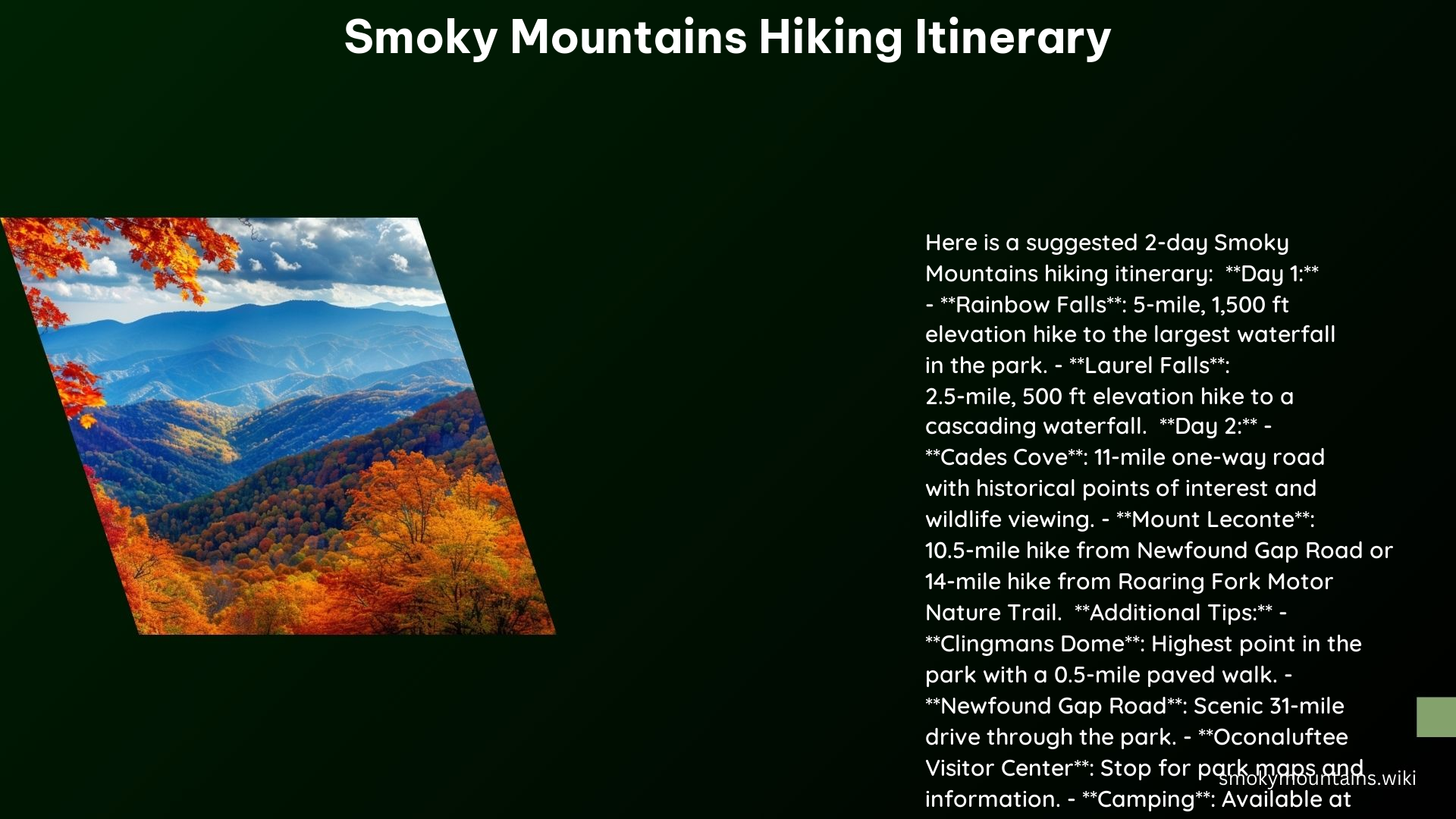 Smoky Mountains Hiking Itinerary